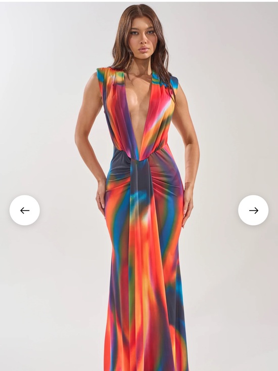 AKIRA Dresses & Skirts - Color Me Empress Plunge Maxi Dress - Vibrant Rainbow Gown